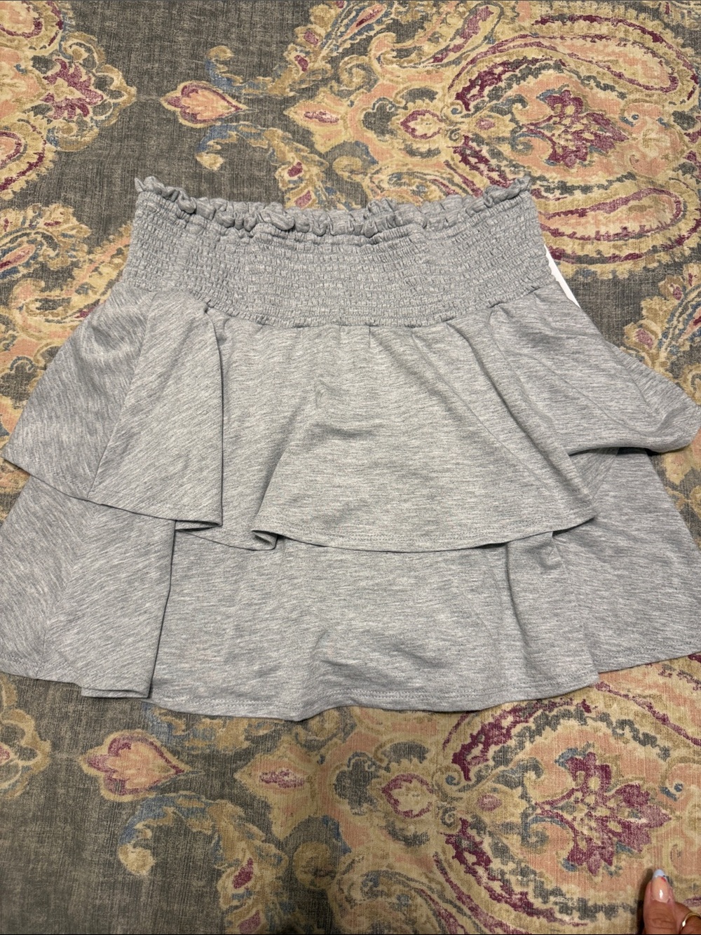 As U Wish Light Gray Smocked Tiered Skirt